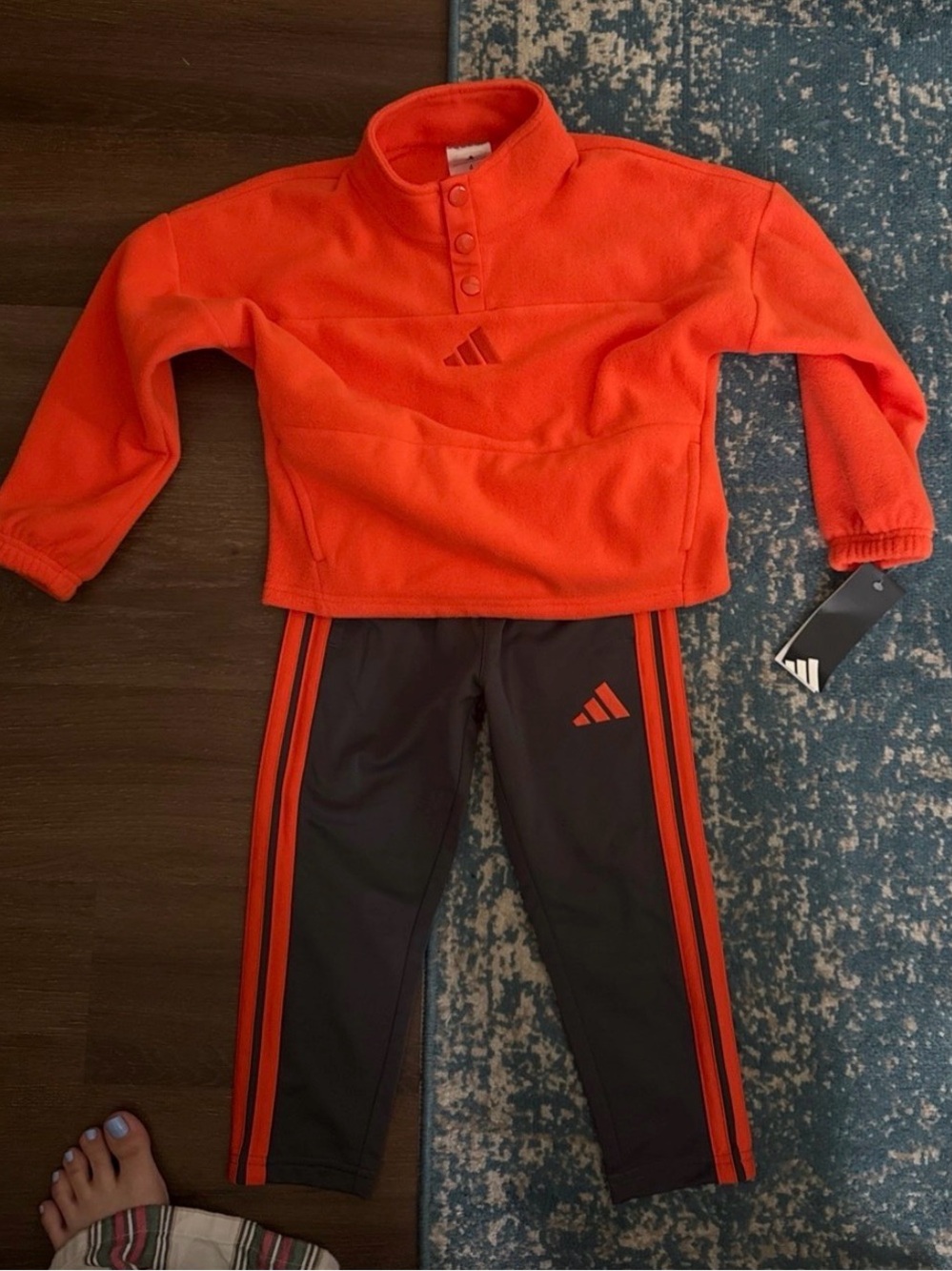 adidas Kids Orange Fleece Pullover with Black Leggings